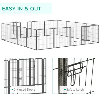 Steel 16-Panel Heavy Duty Pet Playpen with 2 Locking Doors, 31.5" Height, Grey Houses, Kennels & Pens   at Gallery Canada