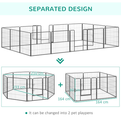 Steel 16-Panel Heavy Duty Pet Playpen with 2 Locking Doors, 31.5" Height, Grey Houses, Kennels & Pens   at Gallery Canada