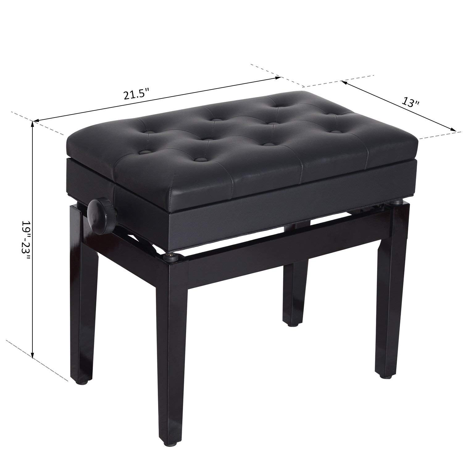 Height Adjustable Piano Bench with Thick and Soft PU Leather Padded, with Enough Music Storage Design, Black Piano Benches   at Gallery Canada