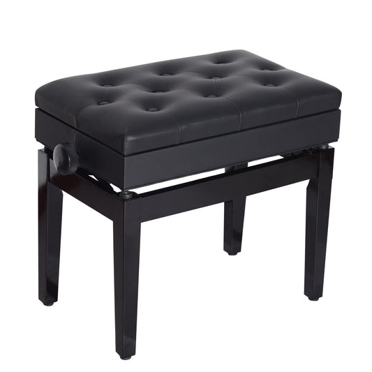 Height Adjustable Piano Bench with Thick and Soft PU Leather Padded, with Enough Music Storage Design, Black Piano Benches Black  at Gallery Canada