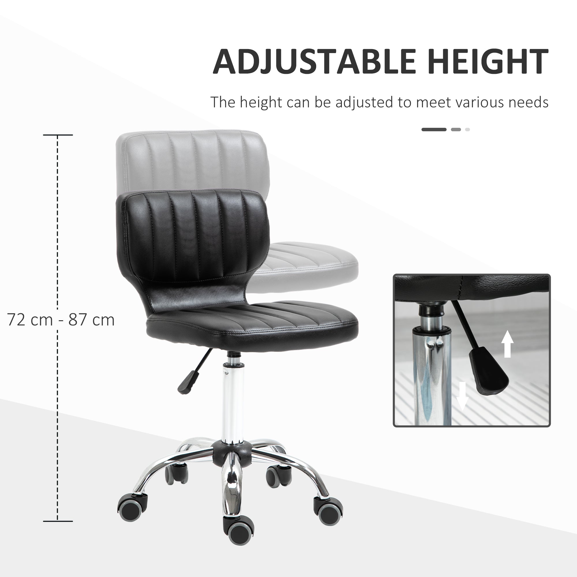 Height Adjustable Salon Stool, PU Leather Rolling Stool with Back, Wheels for Beauty, Spa, Tattoo, Home Office, Black Salon Stools   at Gallery Canada