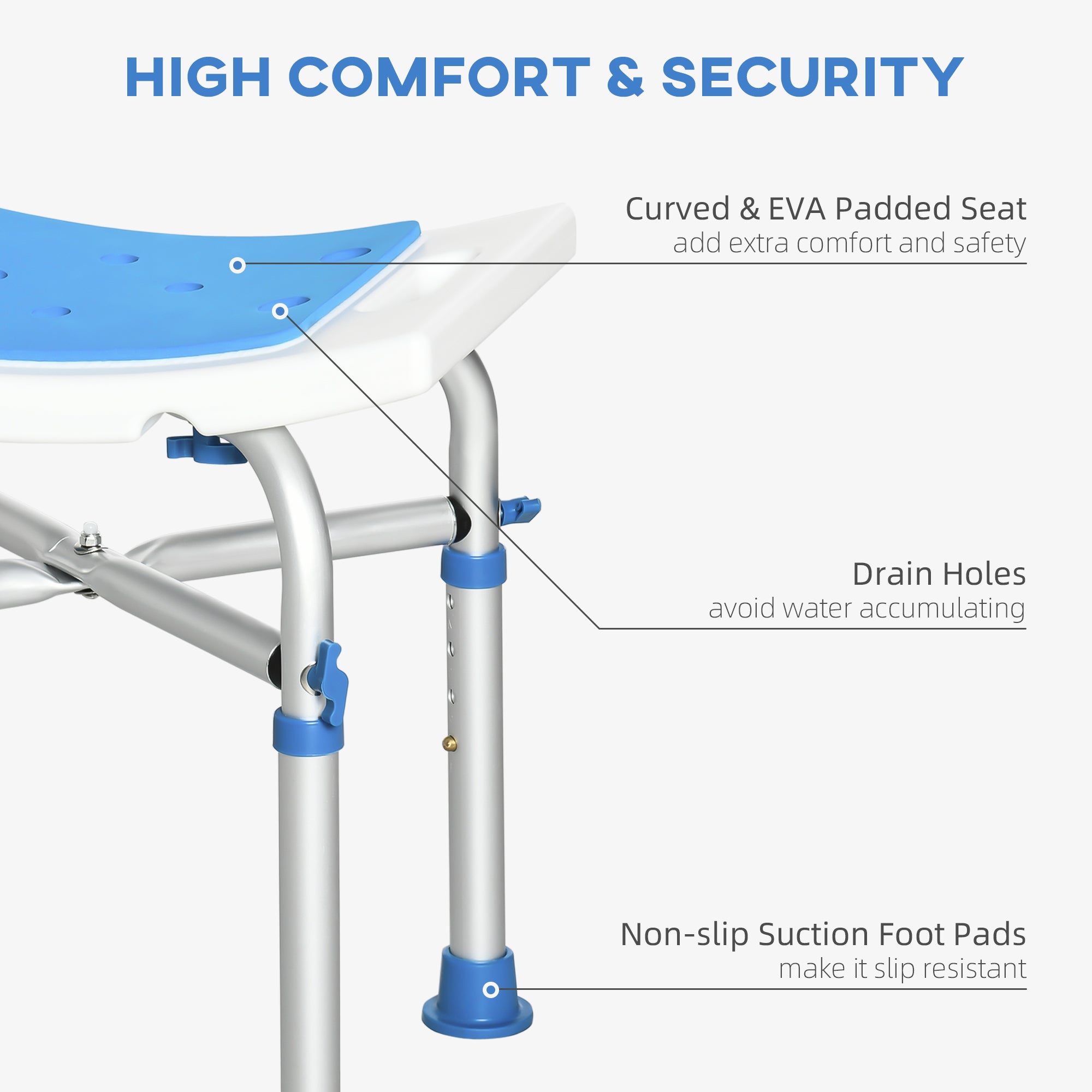 Aluminum Height Adjustable Shower Chair with Suction Cup Feet, 330lbs EVA Padded Bath Seat for Seniors, Disabled - Multi Colour Bath Chairs   at Gallery Canada