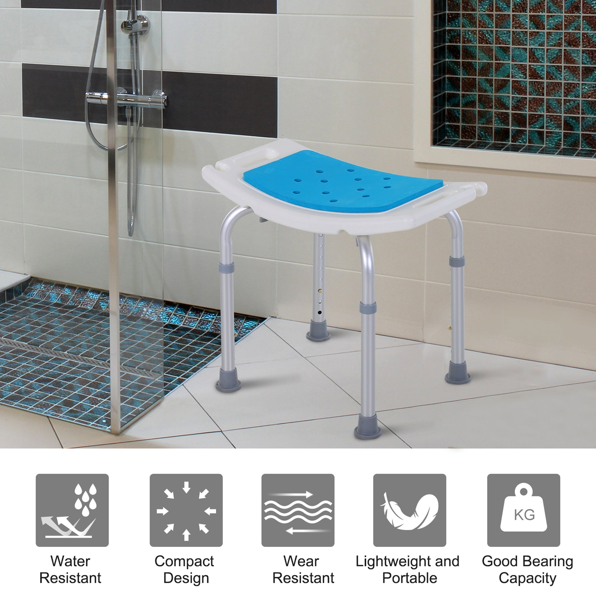 EVA Padded Height Adjustable Shower Chair with Suction Feet, 300lbs, Multi Colour Bath Chairs   at Gallery Canada