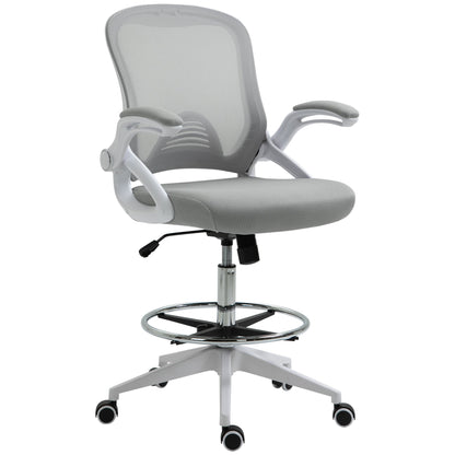 Height-Adjustable Tall Office Chair, Drafting Chair with Flip-Up Armrest, Footrest Ring, Swivel Wheels, Light Grey Task Chairs Light Grey  at Gallery Canada