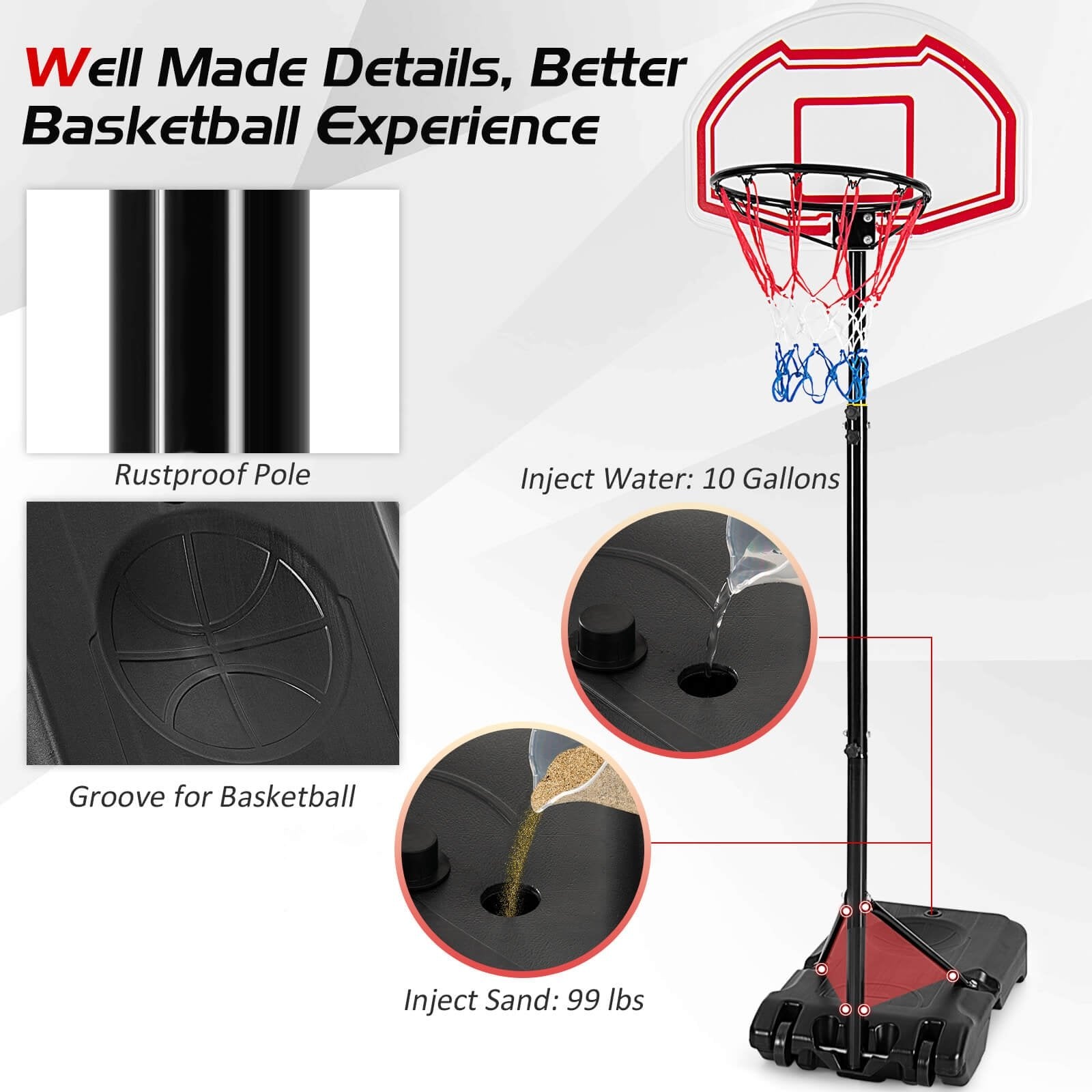 Height Adjustable Basketball Hoop with 2 Nets and Fillable Base, Multicolor Toy Sports   at Gallery Canada