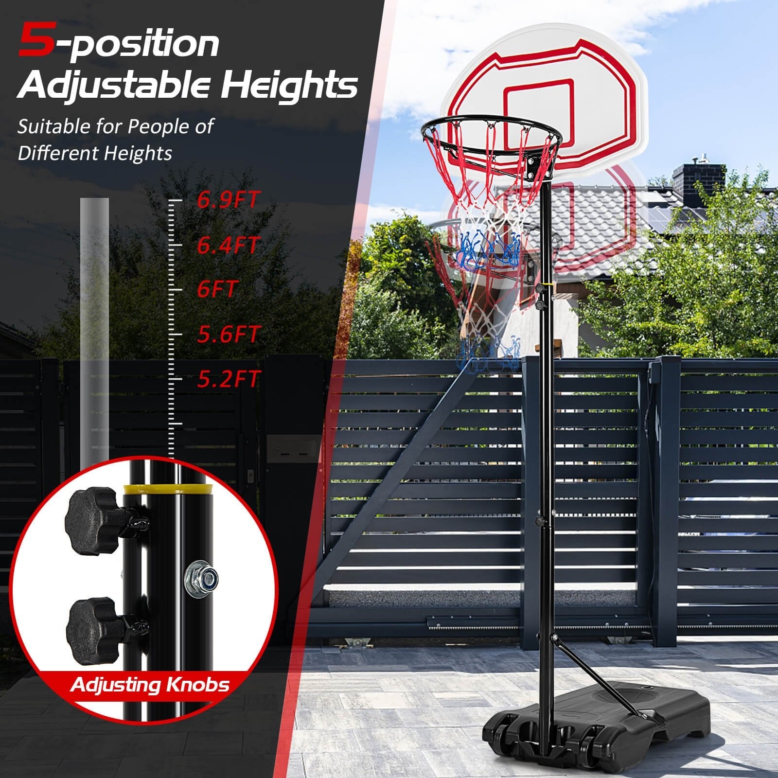 Height Adjustable Basketball Hoop with 2 Nets and Fillable Base, Multicolor Toy Sports   at Gallery Canada