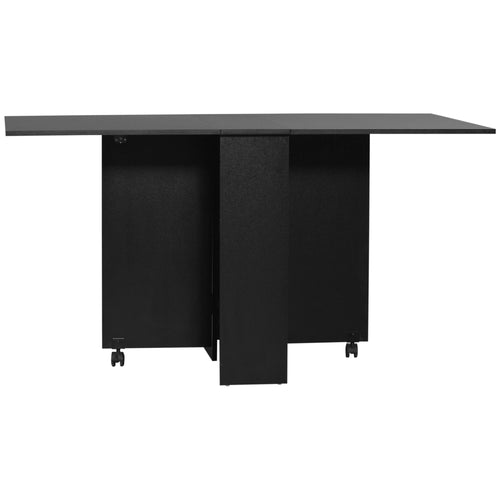 Extendable Dining Table, Collapsible Folding Table w/ 2-tier Shelves and Rolling Casters, Black