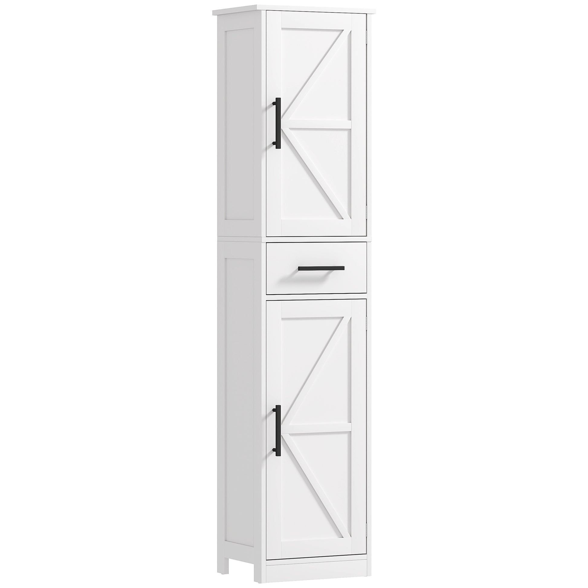 67" Tall Bathroom Cabinet, Narrow Bathroom Storage Cabinet with Drawer, Barn Doors and Adjustable Shelves, White Bathroom Cabinets at Gallery Canada