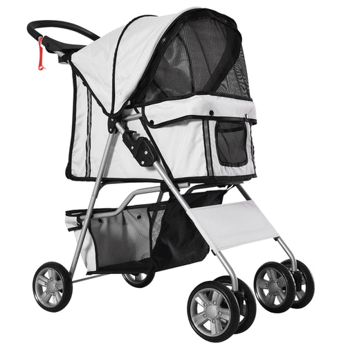 4 Wheel Dog Pet Stroller Dog Cat Carrier Folding Sunshade Canopy with Brake, Grey
