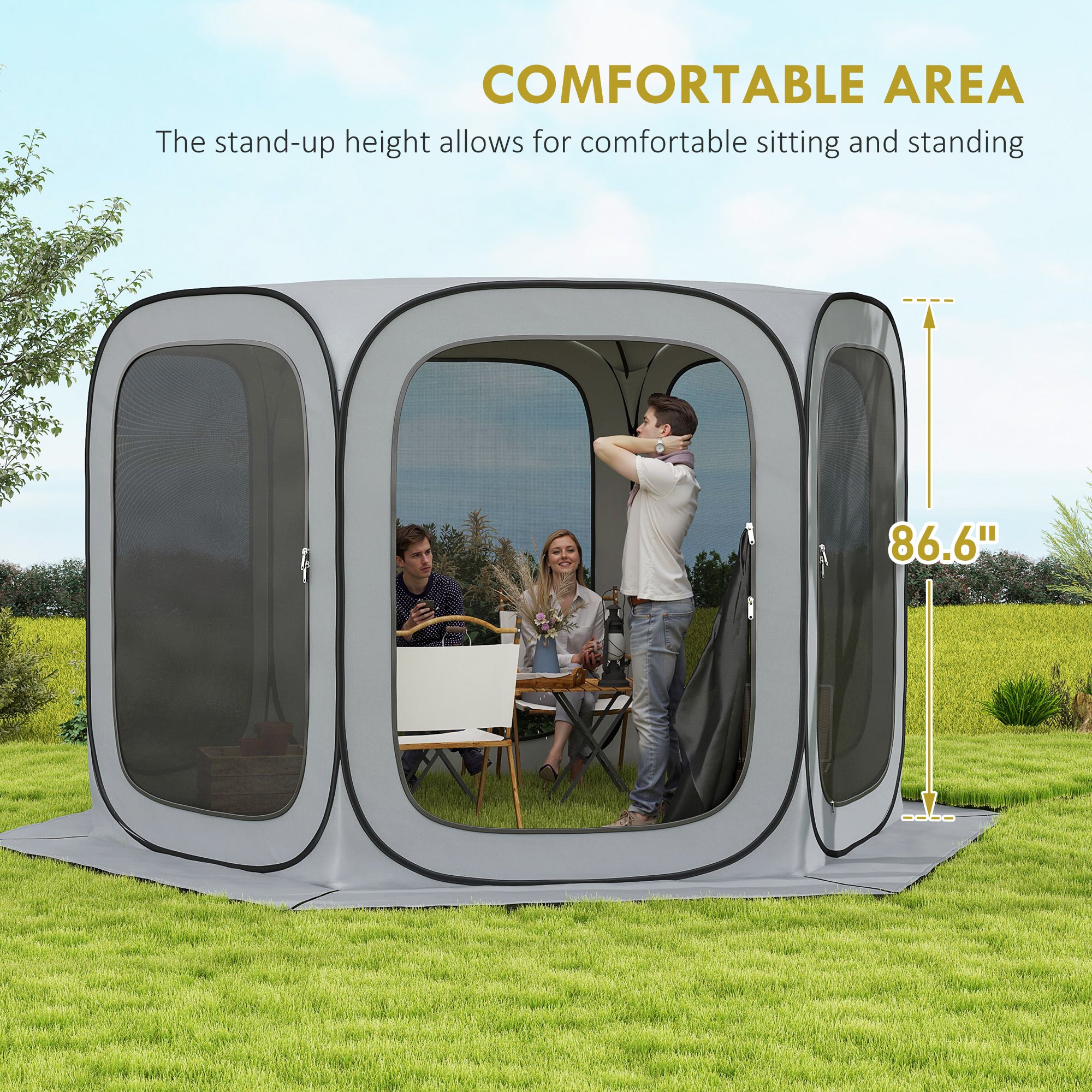 11 x 11ft Pop Up Screen Tent, UPF50+ Portable Camping Gazebo Screen House with Carry Bag, Light Grey Camping Tents at Gallery Canada