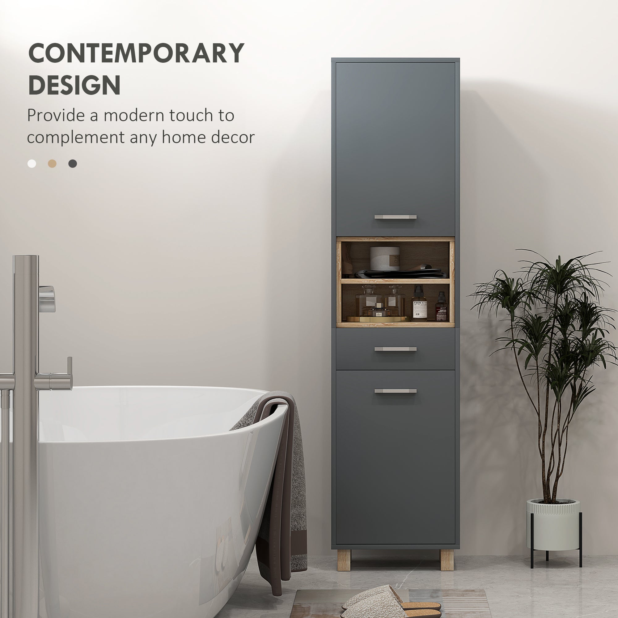 Tall Bathroom Storage Cabinet, Freestanding Bathroom Cabinet with Open Compartments, Double Doors and Drawer Bathroom Cabinets at Gallery Canada