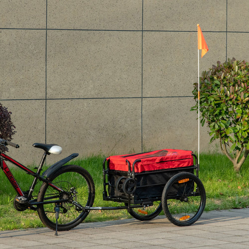 Bike Cargo Trailer &; Wagon Cart, Multi-Use Garden Cart with Removable Box, 20'' Big Wheels, Reflectors, Hitch and Handle, Red