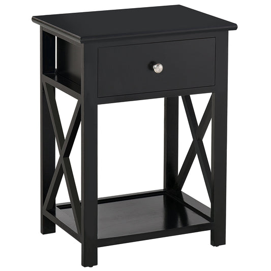Wooden End Table Narrow Small Nightstand with Drawers Side Table for Bedroom, Black - Gallery Canada