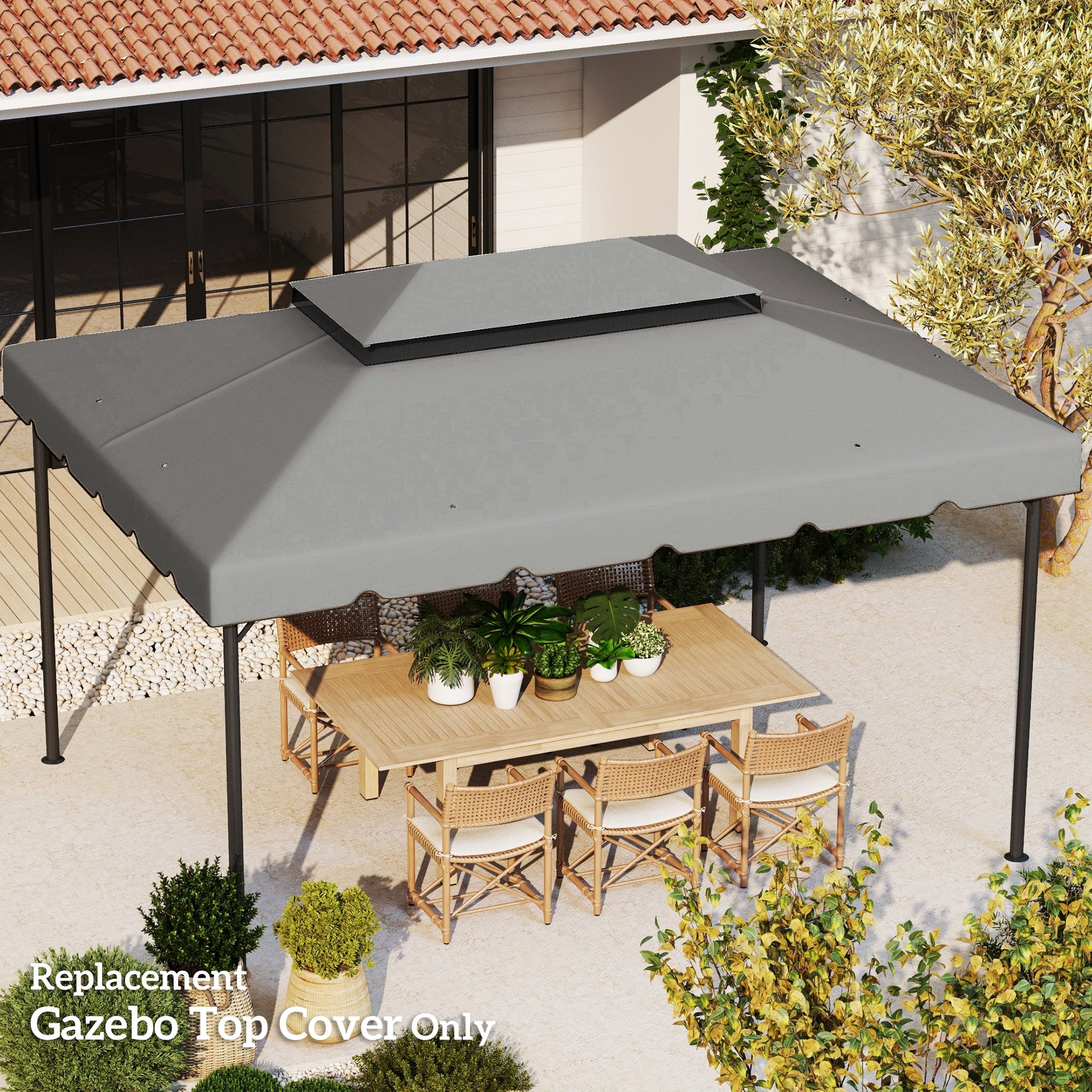 13.1' x 9.8' Gazebo Replacement Canopy, Gazebo Top Cover with Double Vented Roof for Garden Patio(TOP ONLY), Grey Gazebo Canopy Replacement at Gallery Canada