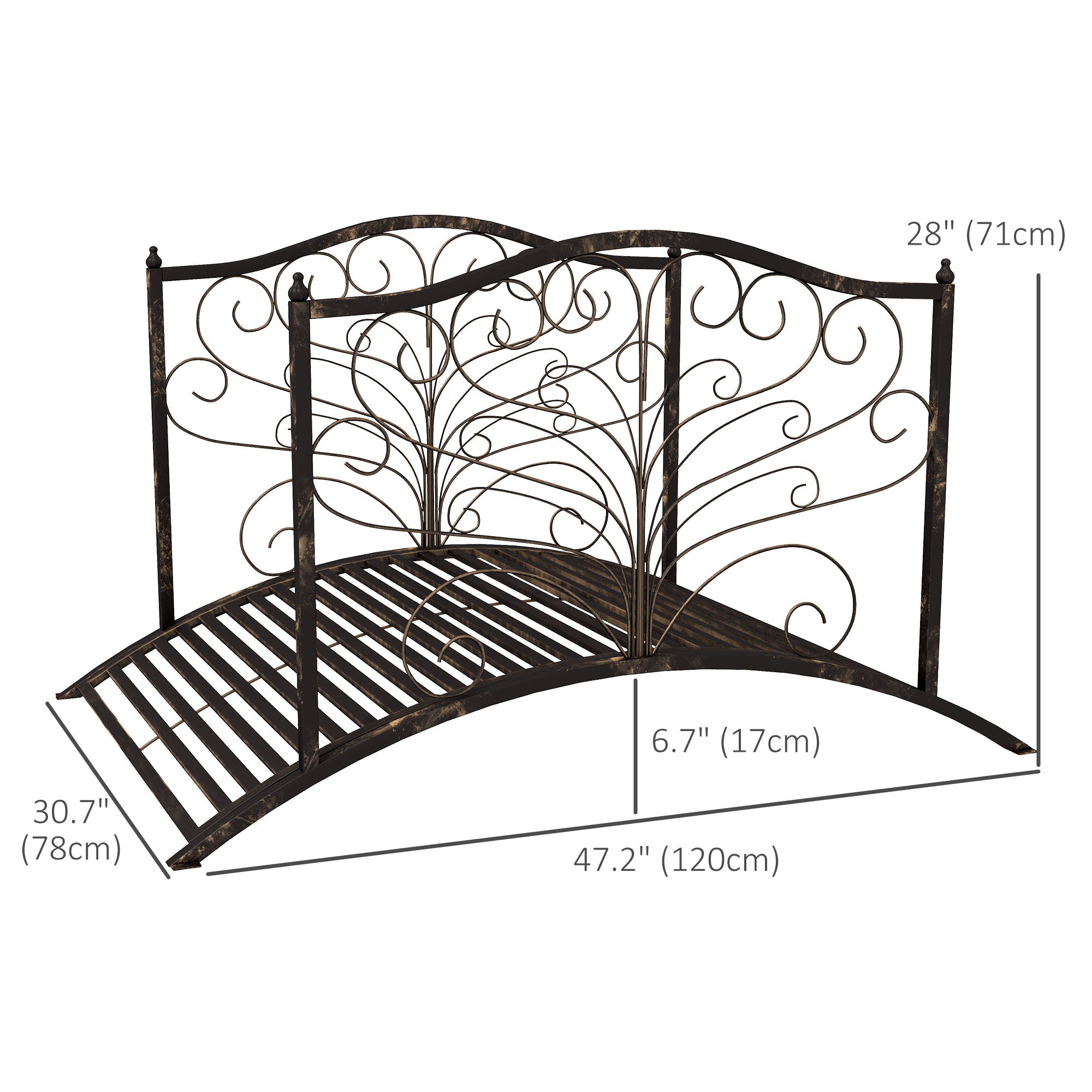 4FT Metal Garden Bridge Decorative Arc Bridge with Guardrails Black Bronze Garden Bridges at Gallery Canada