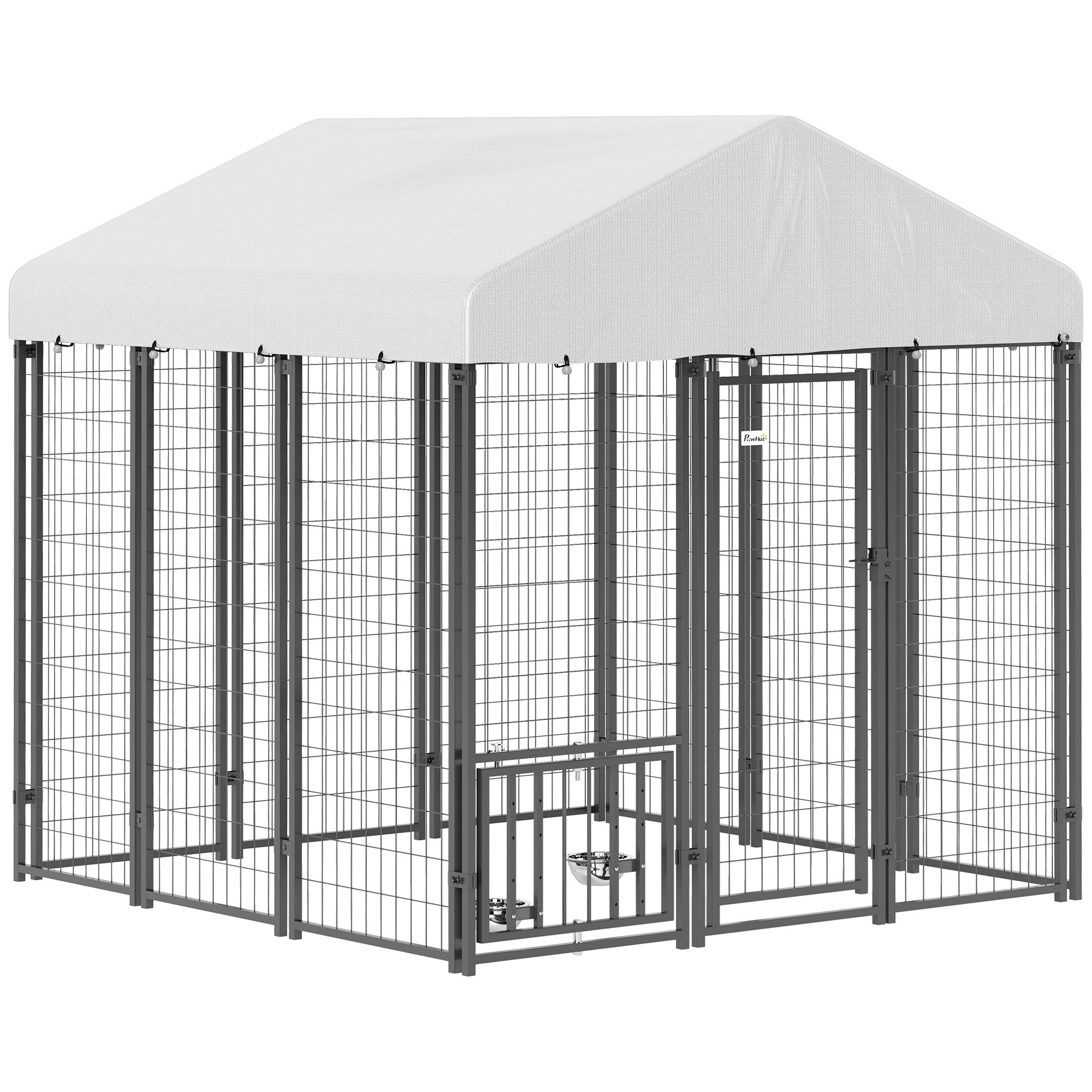 Outdoor Dog Kennel with Waterproof UV-Resistant Cover, Rotating &; 4-Level Adjustable Feeding Bowls, 5.9 x 5.9 x 6 ft Houses, Kennels & Pens at Gallery Canada