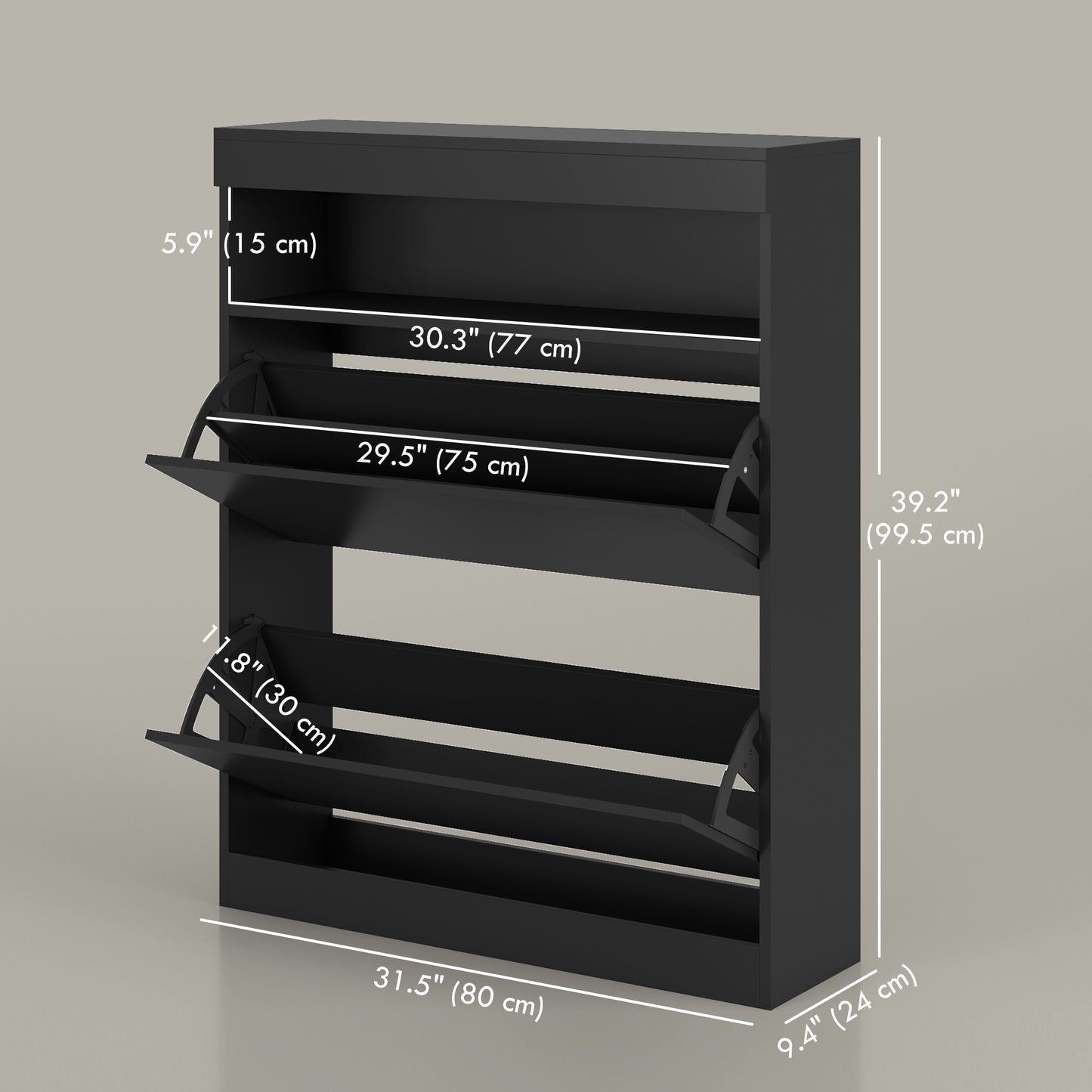 Wall Mounted or Freestanding Shoe Storage Cabinet with LED Light and 2 Flip Drawers for 12-16 Pairs of Shoes Shoe Storage Cabinets & Racks   at Gallery Canada