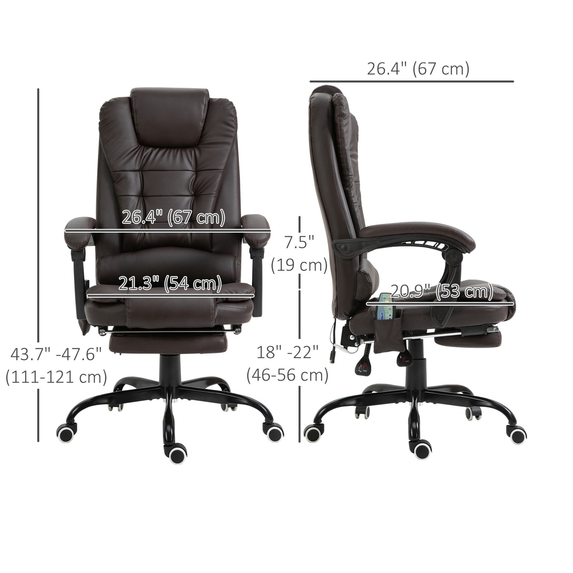 7-Point Vibrating Massage Chair, Reclining Office Chair with Footrest, Reclining Back, Adjustable Height, Brown Massage Chairs at Gallery Canada