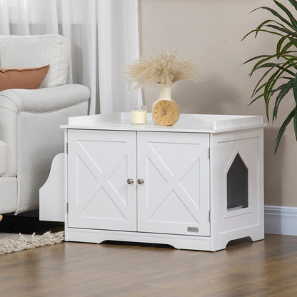 Hidden Litter Box Enclosure Cat Furniture with Storage, Adjustable Divider, Indoor Pet House Side Table, White Cat Litter Box Enclosures   at Gallery Canada