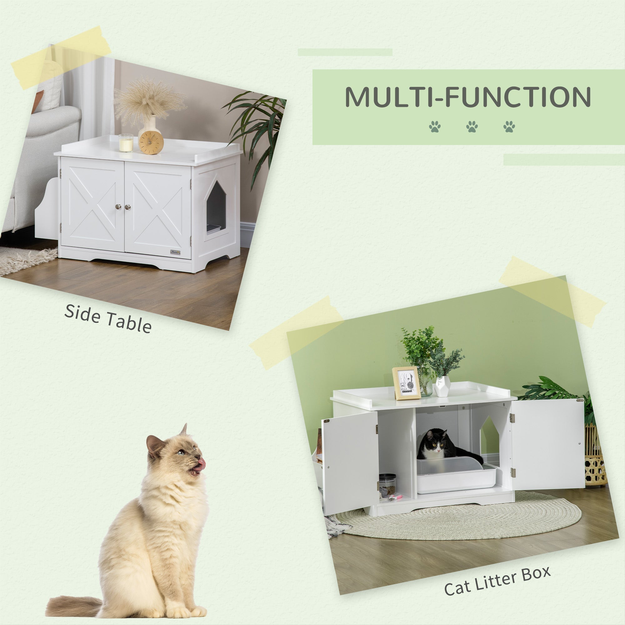 Hidden Litter Box Enclosure Cat Furniture with Storage, Adjustable Divider, Indoor Pet House Side Table, White Cat Litter Box Enclosures   at Gallery Canada