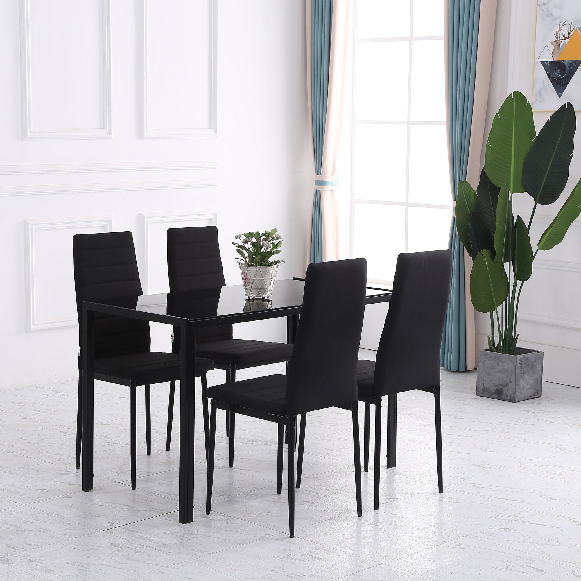 High Back Dining Chairs, Modern Upholstered PU Leather Accent Chairs with Metal Legs for Kitchen, Set of 4, Black Bar Stools   at Gallery Canada