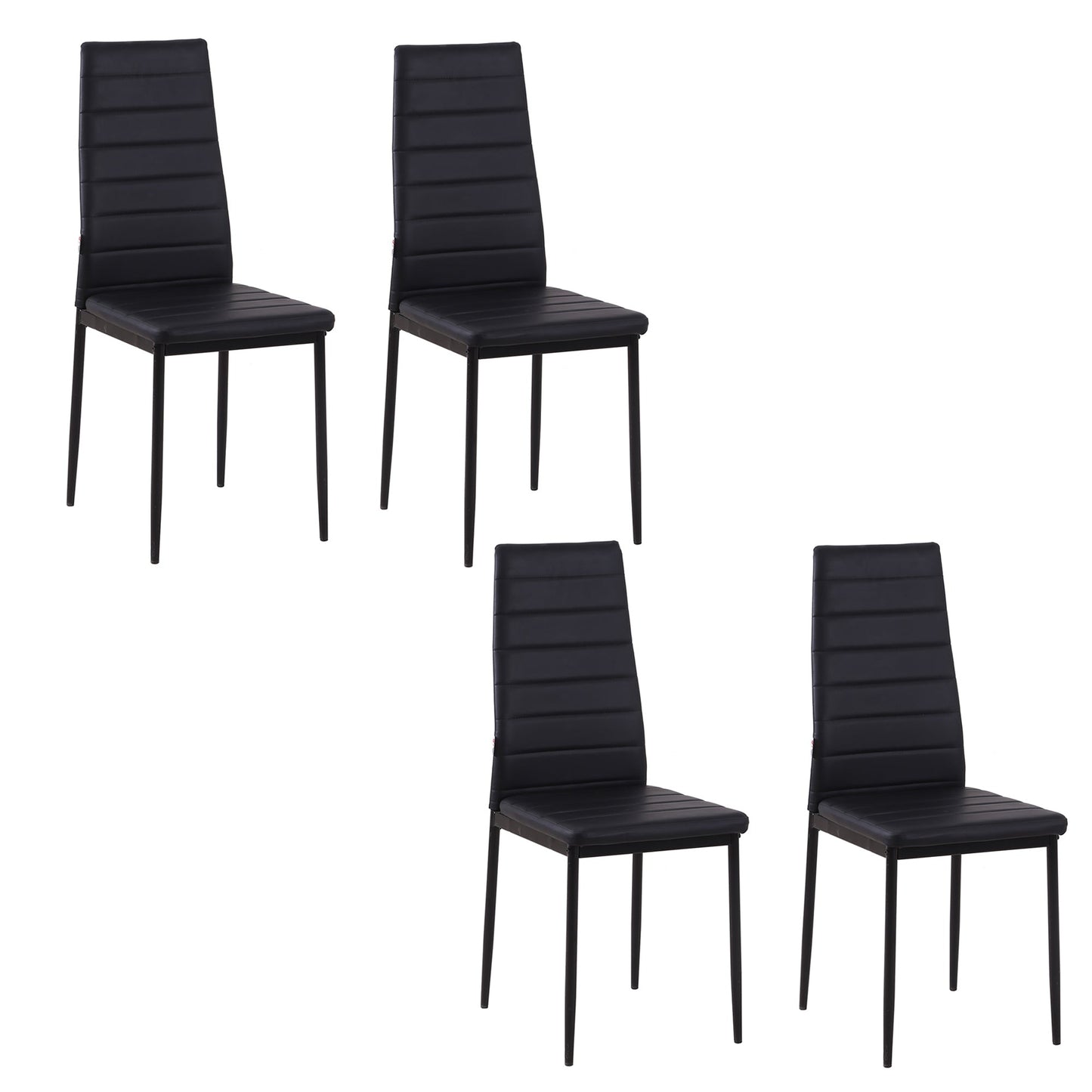 High Back Dining Chairs, Modern Upholstered PU Leather Accent Chairs with Metal Legs for Kitchen, Set of 4, Black Bar Stools Black  at Gallery Canada