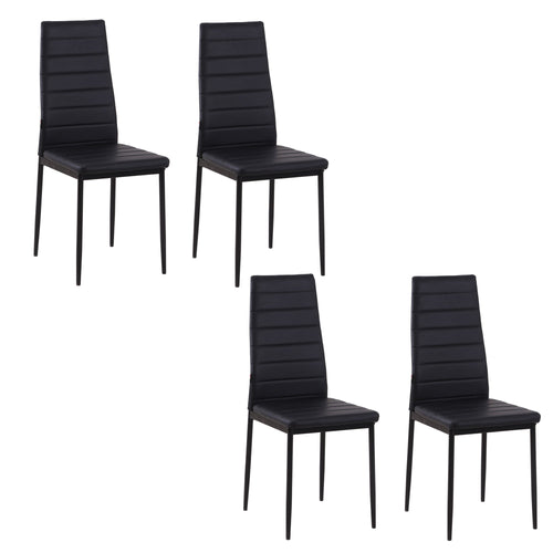 High Back Dining Chairs, Modern Upholstered PU Leather Accent Chairs with Metal Legs for Kitchen, Set of 4, Black