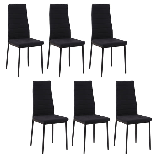 High Back Dining Chairs, Modern Upholstered PU Leather Accent Chairs with Metal Legs for Kitchen, Set of 6, Black