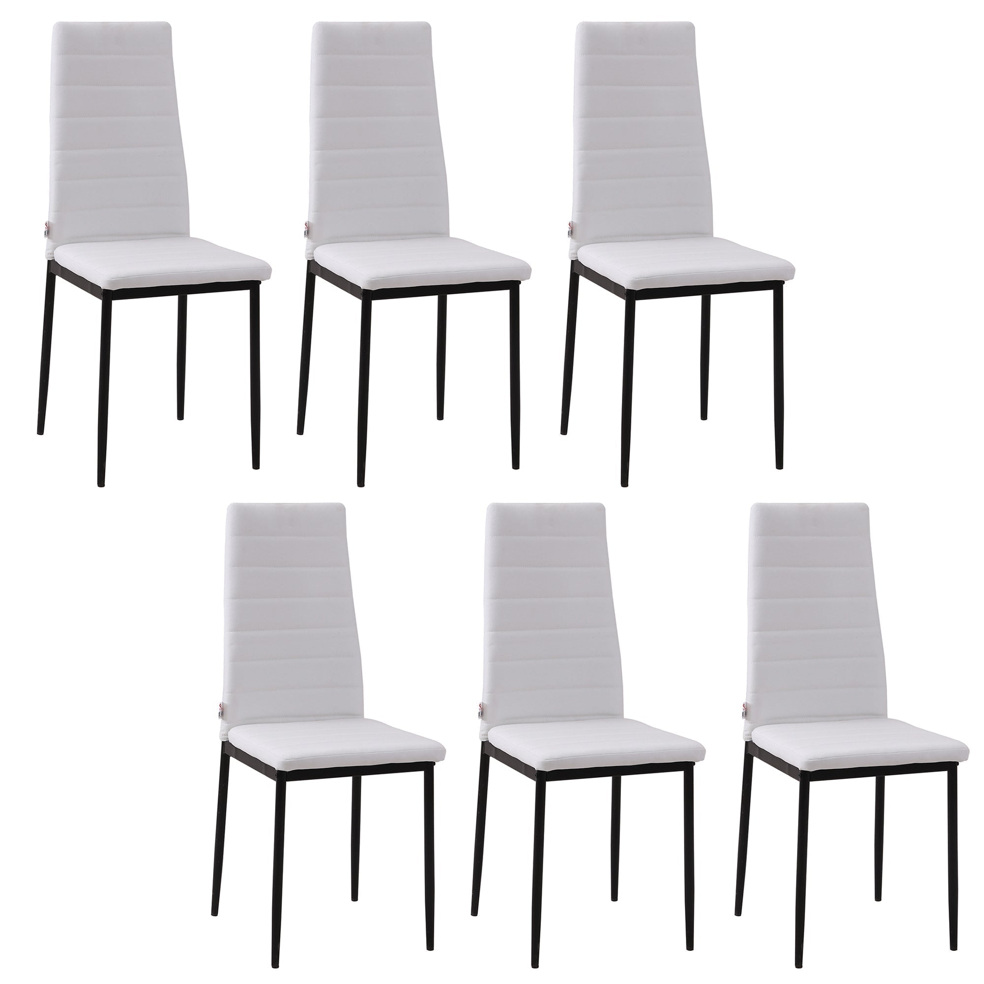 High Back Dining Chairs, Modern Upholstered PU Leather Accent Chairs with Metal Legs for Kitchen, Set of 6, White Bar Stools White  at Gallery Canada