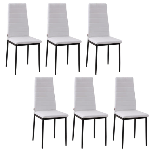 High Back Dining Chairs, Modern Upholstered PU Leather Accent Chairs with Metal Legs for Kitchen, Set of 6, White