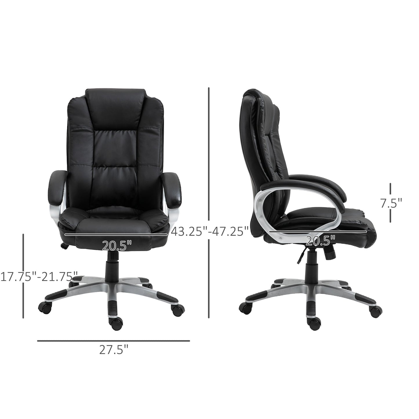 High Back Executive Office Chair Adjustable Desk Seat Swivel PU Leather Computer Chair with Padded Armrests Executive & Manager Chairs   at Gallery Canada