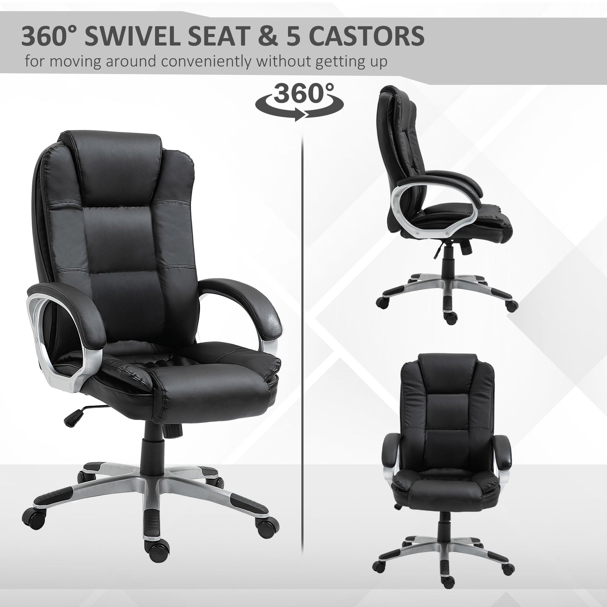 High Back Executive Office Chair Adjustable Desk Seat Swivel PU Leather Computer Chair with Padded Armrests Executive & Manager Chairs   at Gallery Canada