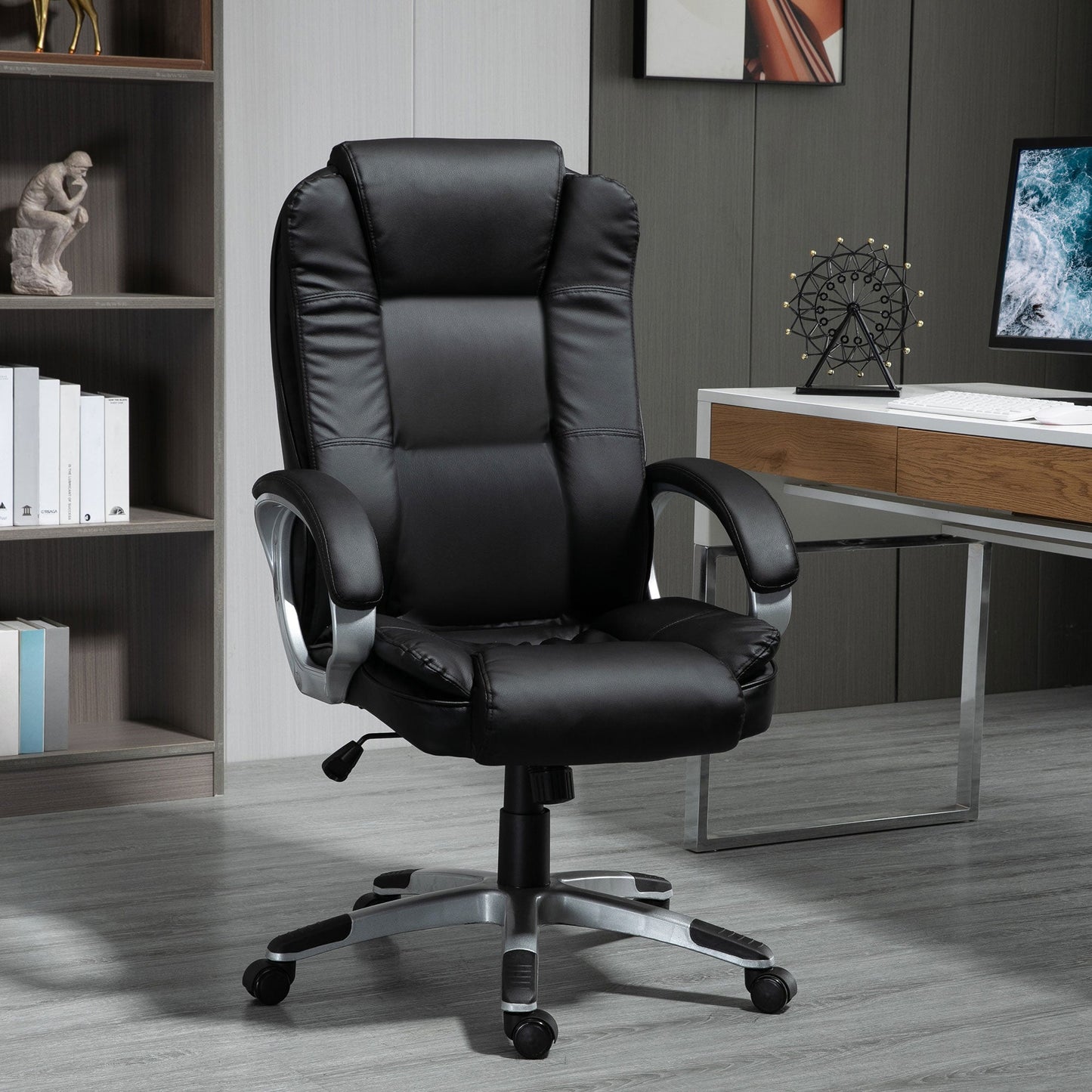 High Back Executive Office Chair Adjustable Desk Seat Swivel PU Leather Computer Chair with Padded Armrests Executive & Manager Chairs   at Gallery Canada