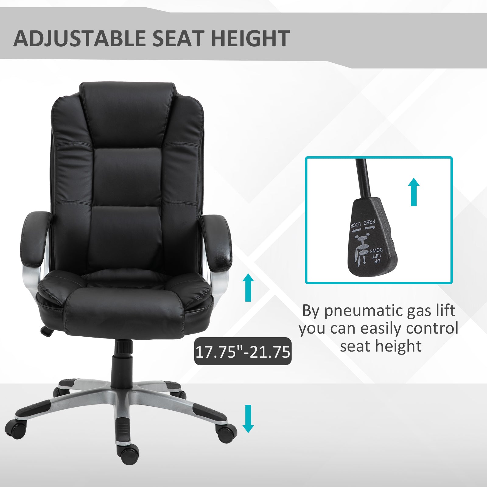 High Back Executive Office Chair Adjustable Desk Seat Swivel PU Leather Computer Chair with Padded Armrests Executive & Manager Chairs   at Gallery Canada