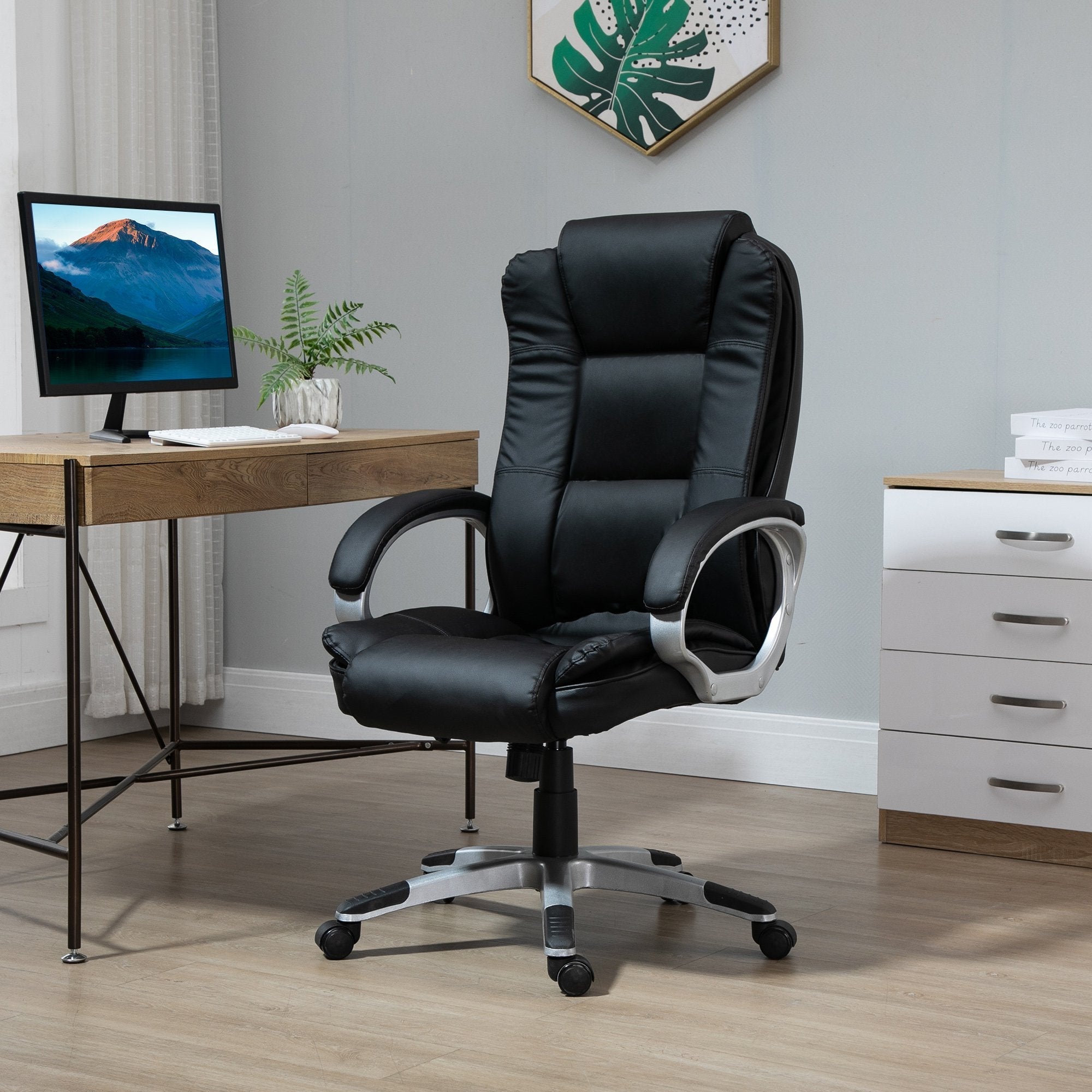 High Back Executive Office Chair Adjustable Desk Seat Swivel PU Leather Computer Chair with Padded Armrests Executive & Manager Chairs   at Gallery Canada