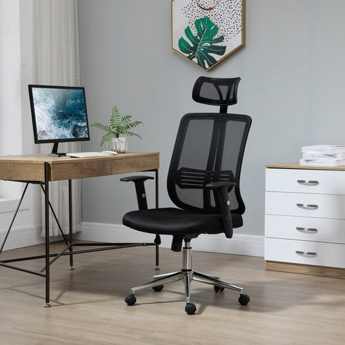 High Back Mesh Chair Office Task Chair with Adjustable Height, Headrest, Arm, Lumbar Back Support, Black