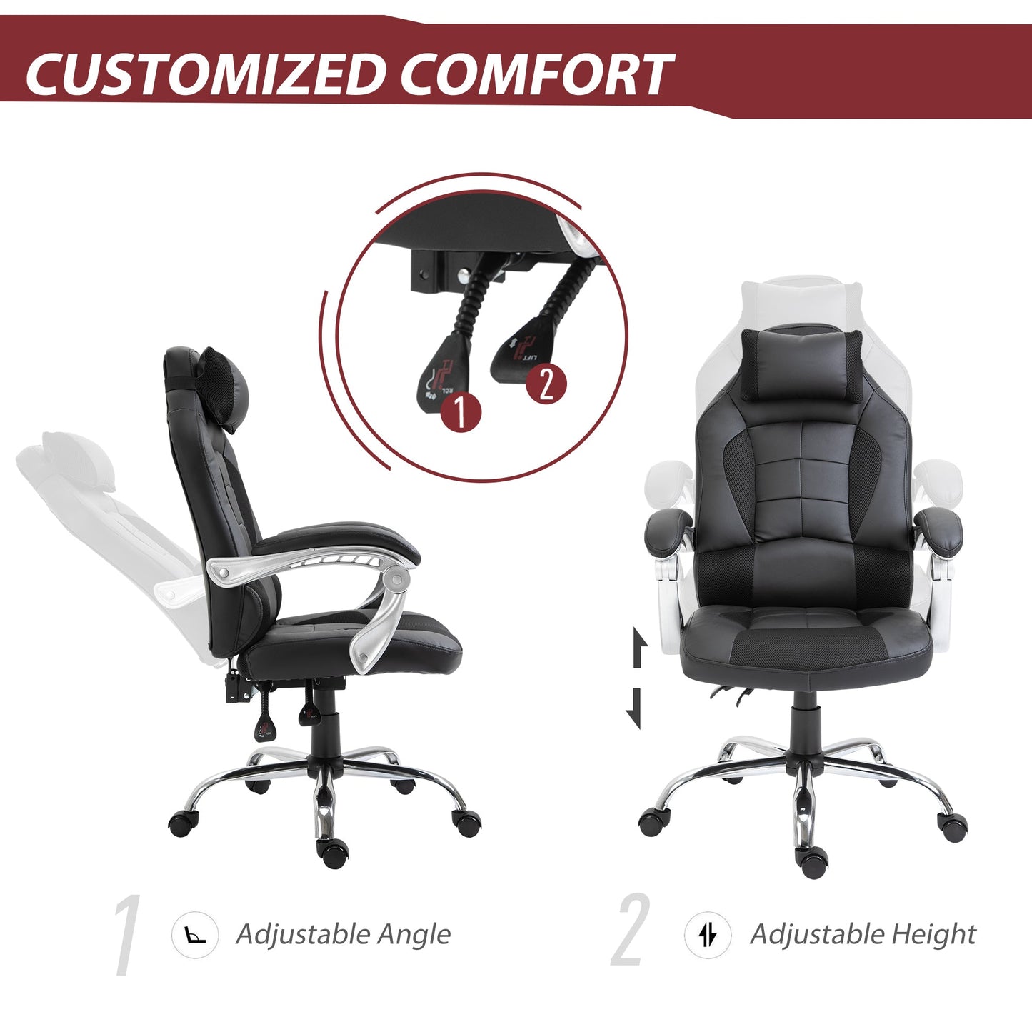 High Back Office Chair, Executive Racing Gaming Chair, Adjustable Recliner with Removable Headrest Pillow for Office, Black Video Game Chairs   at Gallery Canada