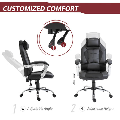 High Back Office Chair, Executive Racing Gaming Chair, Adjustable Recliner with Removable Headrest Pillow for Office, Black Video Game Chairs   at Gallery Canada