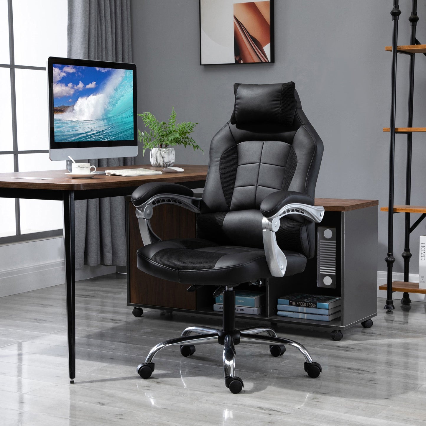 High Back Office Chair, Executive Racing Gaming Chair, Adjustable Recliner with Removable Headrest Pillow for Office, Black Video Game Chairs   at Gallery Canada