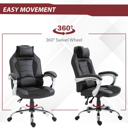 High Back Office Chair, Executive Racing Gaming Chair, Adjustable Recliner with Removable Headrest Pillow for Office, Black Video Game Chairs   at Gallery Canada