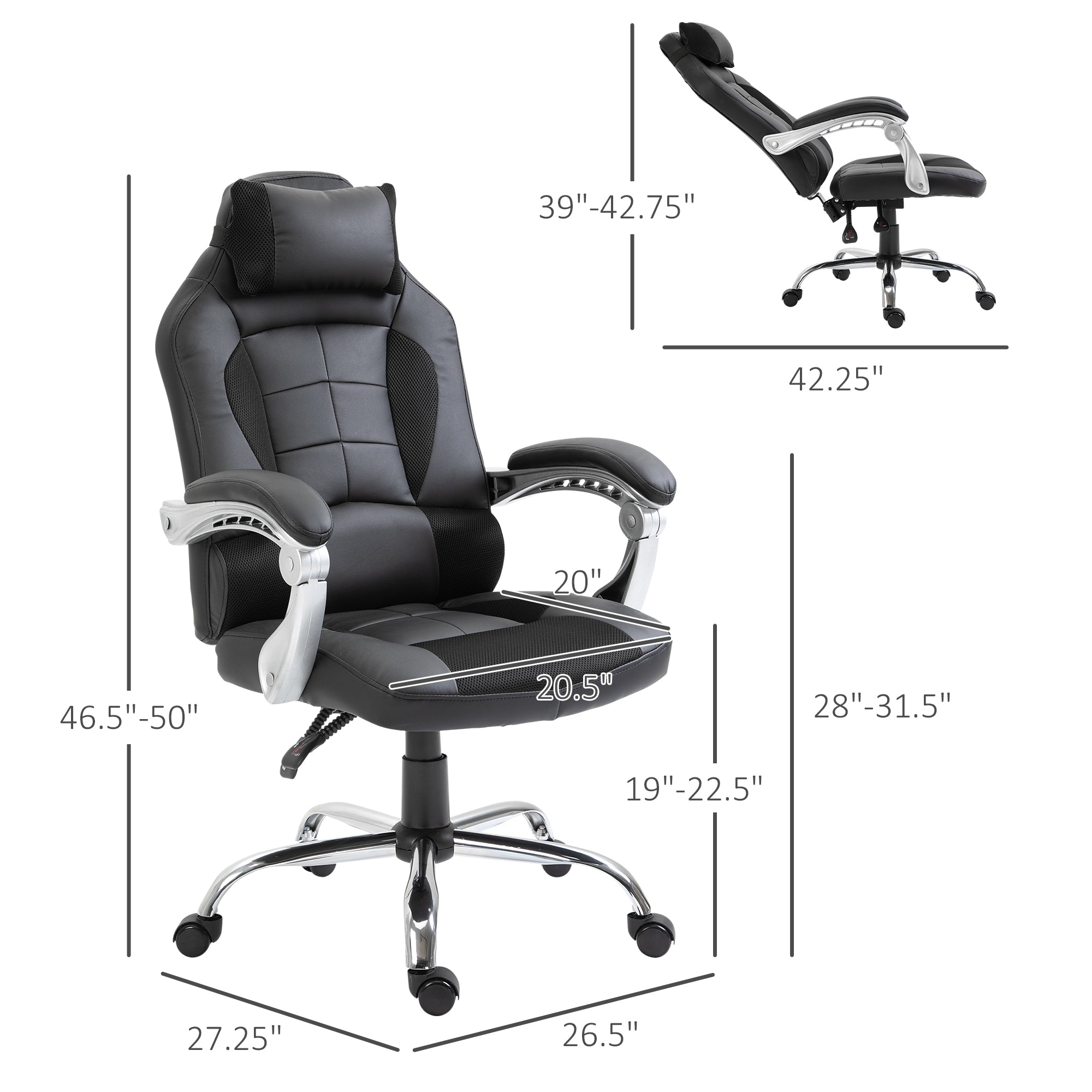 High Back Office Chair, Executive Racing Gaming Chair, Adjustable Recliner with Removable Headrest Pillow for Office, Black Video Game Chairs   at Gallery Canada