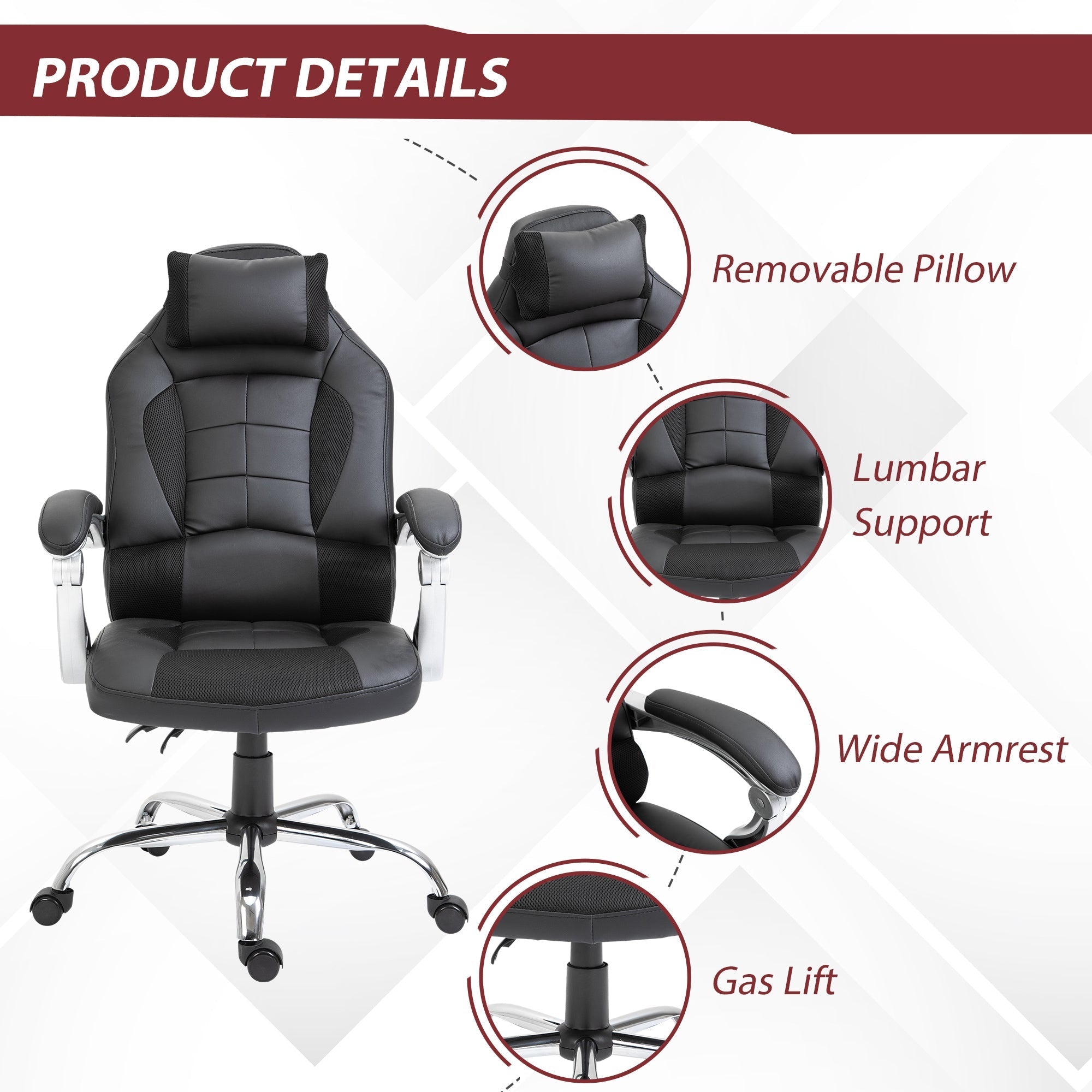 High Back Office Chair, Executive Racing Gaming Chair, Adjustable Recliner with Removable Headrest Pillow for Office, Black Video Game Chairs   at Gallery Canada