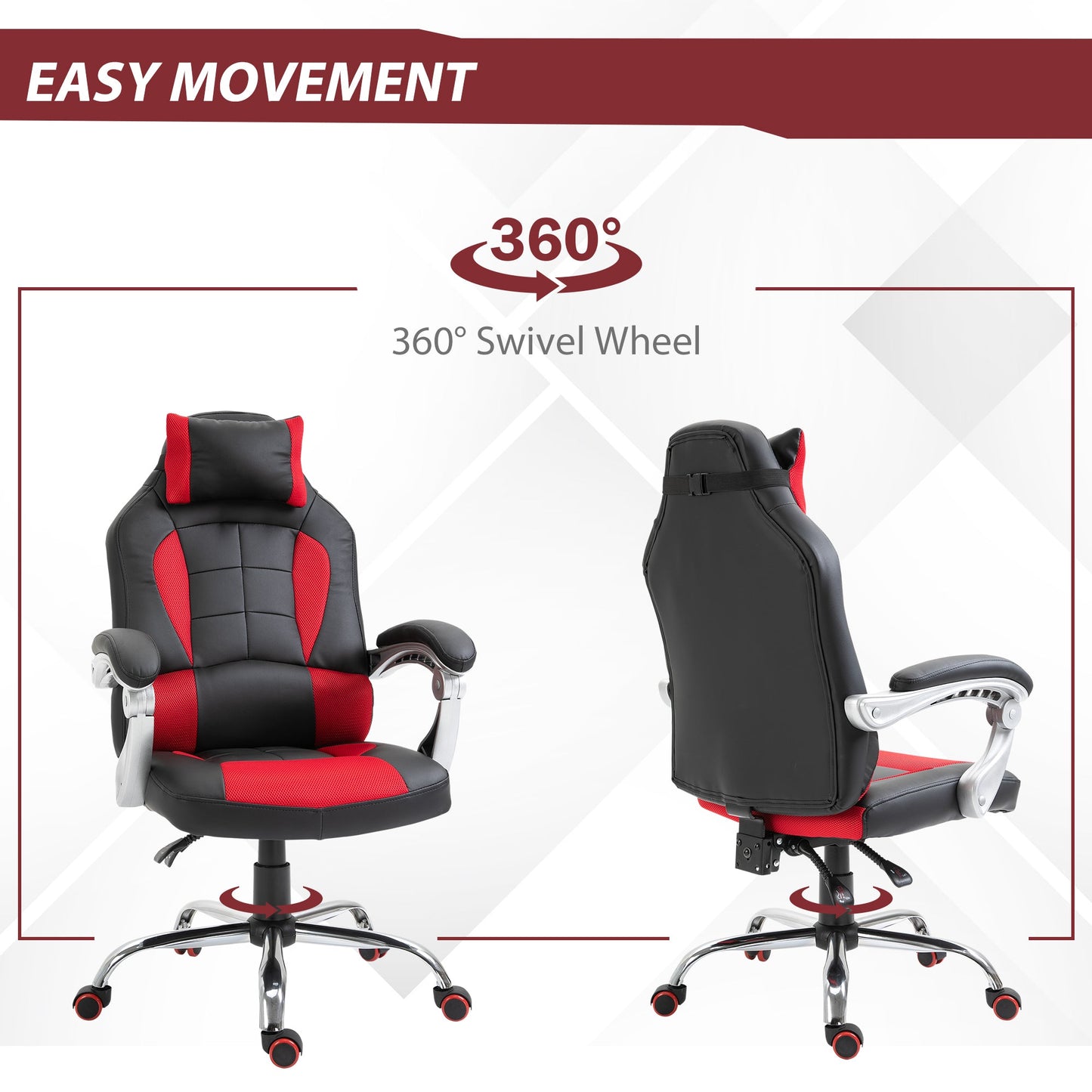 High Back Office Chair, Executive Racing Gaming Chair, Adjustable Recliner with Removable Headrest Pillow for Office, Black and Red Video Game Chairs   at Gallery Canada