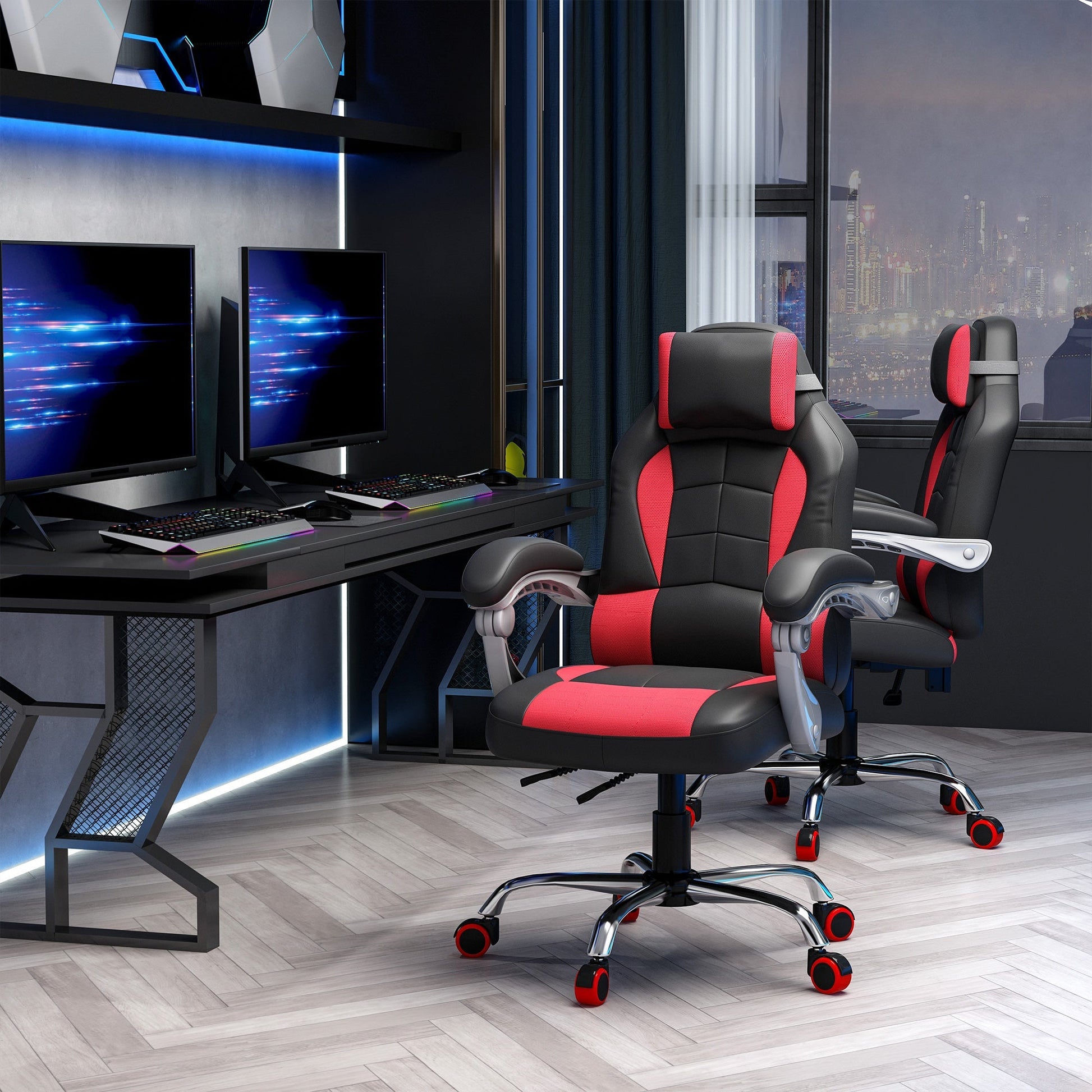 High Back Office Chair, Executive Racing Gaming Chair, Adjustable Recliner with Removable Headrest Pillow for Office, Black and Red Video Game Chairs   at Gallery Canada