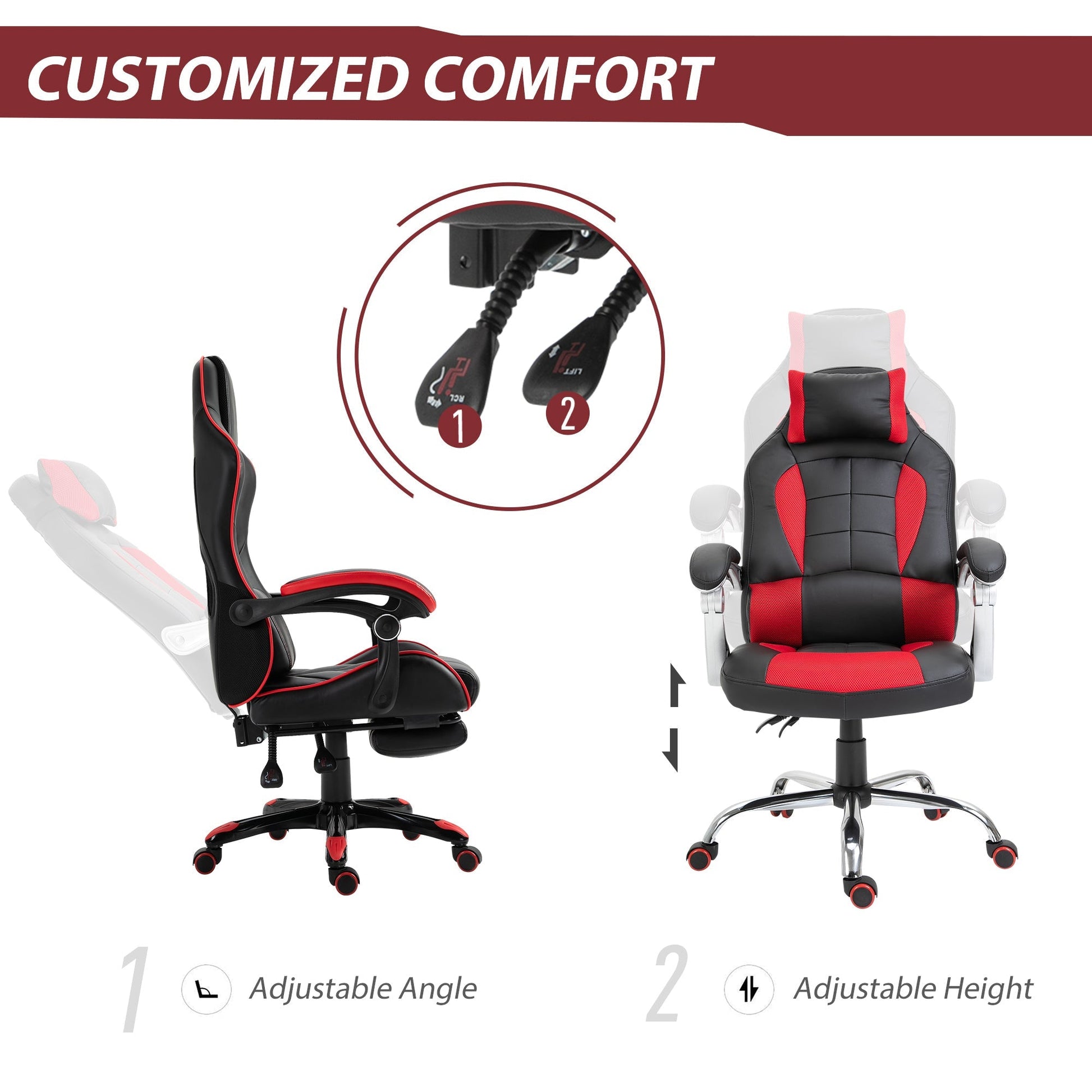 High Back Office Chair, Executive Racing Gaming Chair, Adjustable Recliner with Removable Headrest Pillow for Office, Black and Red Video Game Chairs   at Gallery Canada