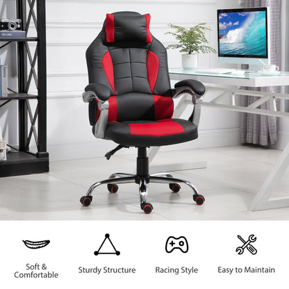 High Back Office Chair, Executive Racing Gaming Chair, Adjustable Recliner with Removable Headrest Pillow for Office, Black and Red Video Game Chairs   at Gallery Canada