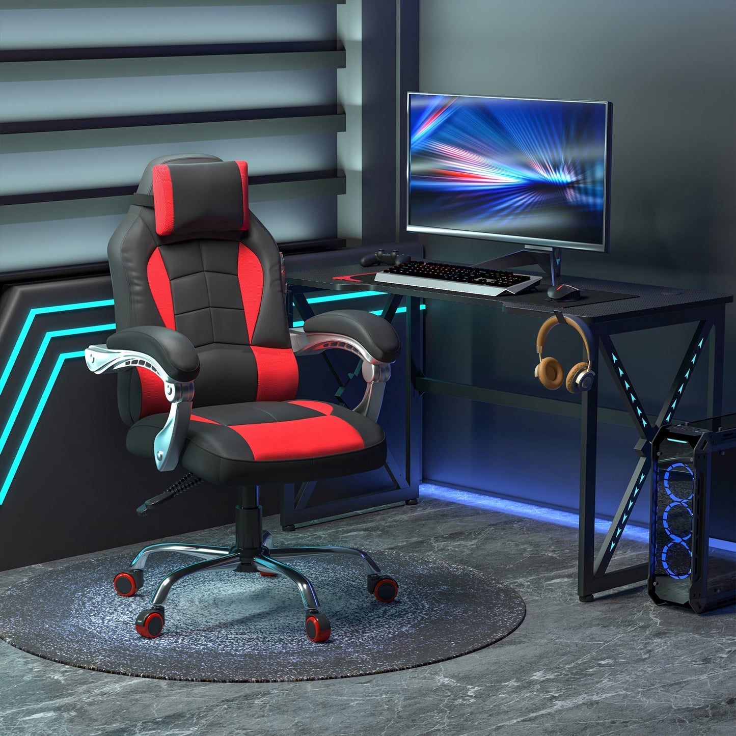 High Back Office Chair, Executive Racing Gaming Chair, Adjustable Recliner with Removable Headrest Pillow for Office, Black and Red Video Game Chairs   at Gallery Canada