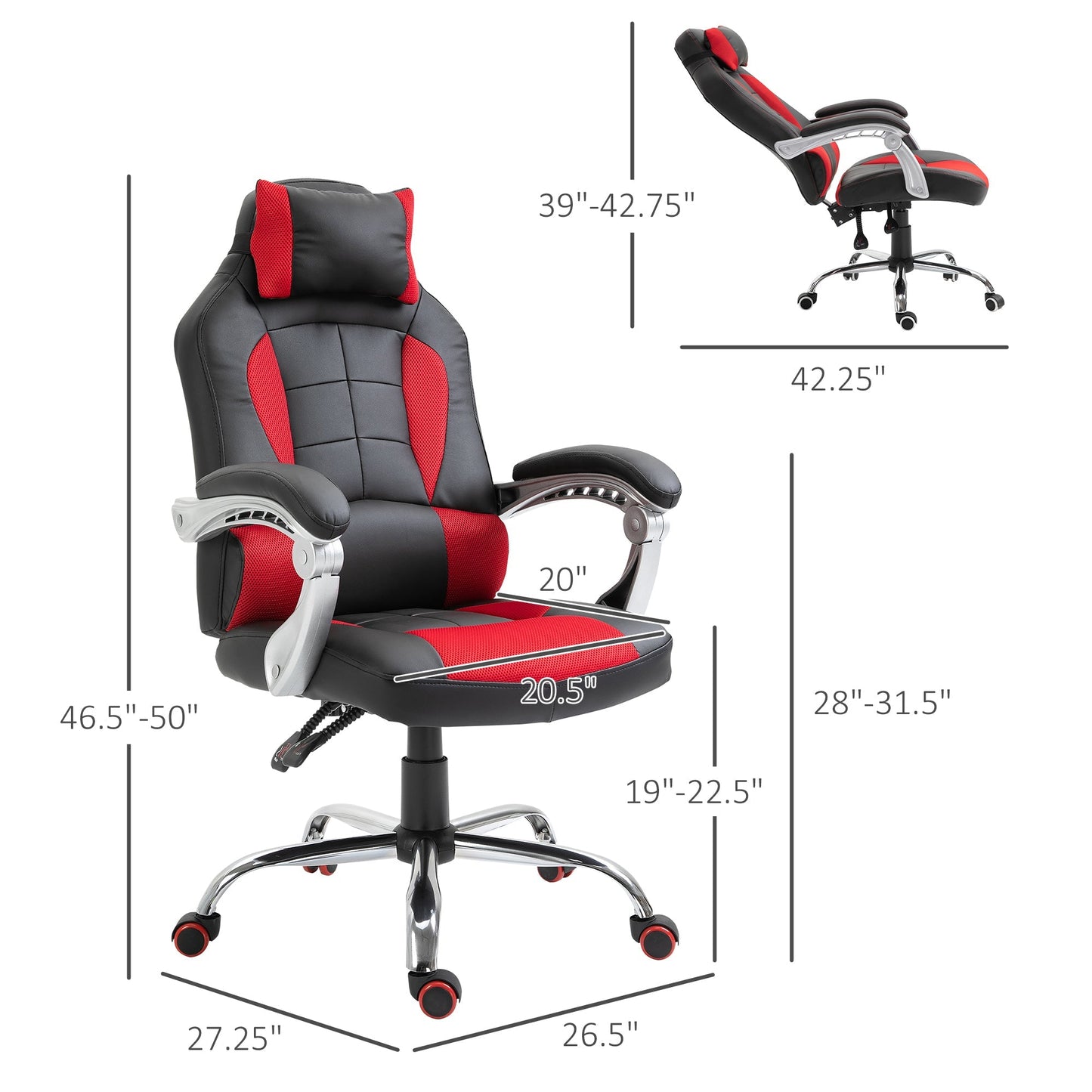 High Back Office Chair, Executive Racing Gaming Chair, Adjustable Recliner with Removable Headrest Pillow for Office, Black and Red Video Game Chairs   at Gallery Canada