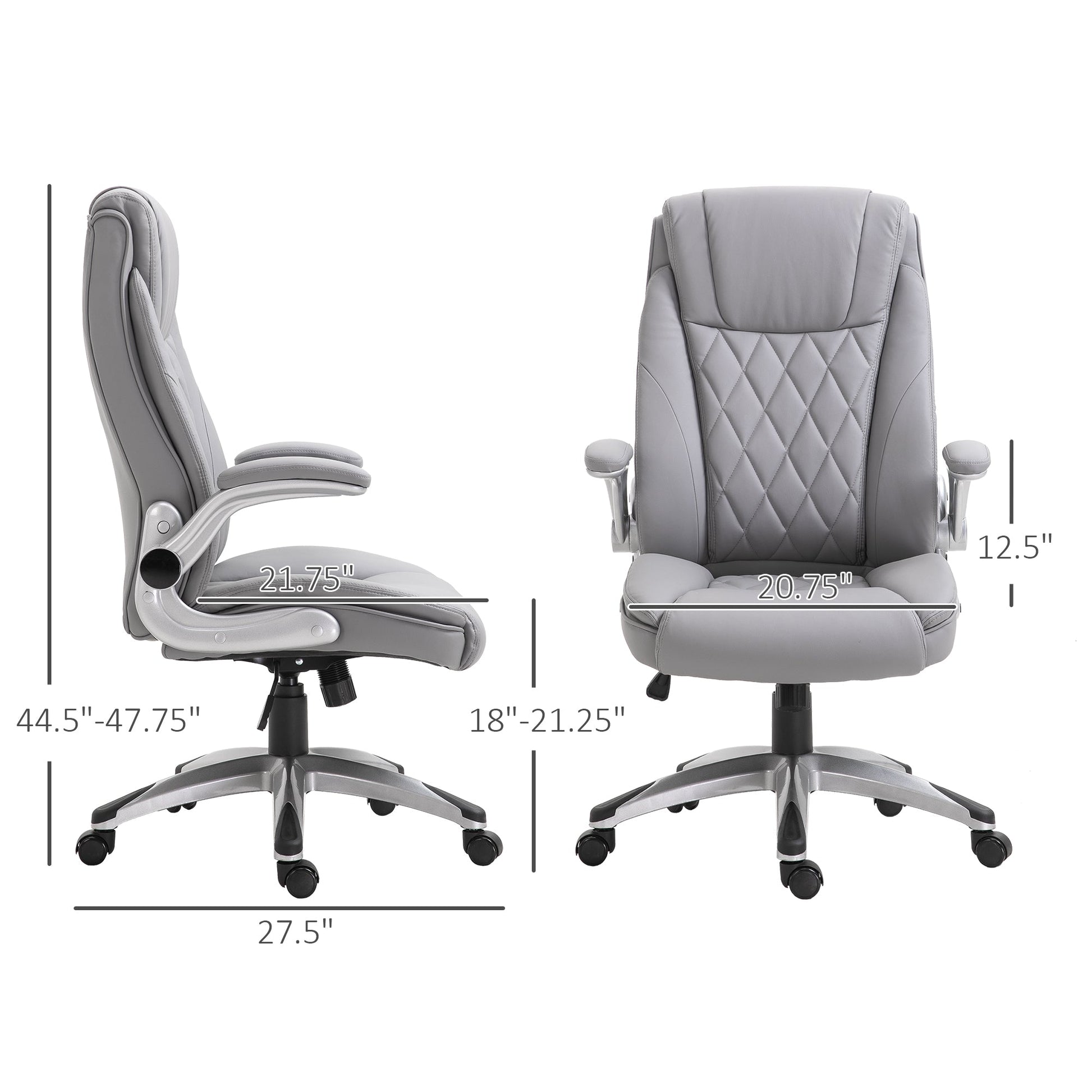 High-Back Office Chair Executive Swivel Computer Desk Chair, with PU Leather, Flip-up Armrest, Grey Executive & Manager Chairs   at Gallery Canada