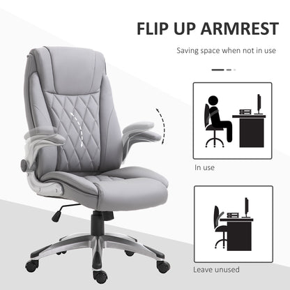 High-Back Office Chair Executive Swivel Computer Desk Chair, with PU Leather, Flip-up Armrest, Grey Executive & Manager Chairs   at Gallery Canada